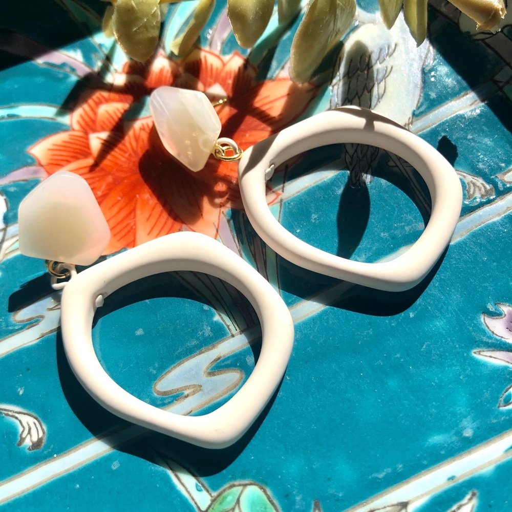 White Cream Dangle Earrings